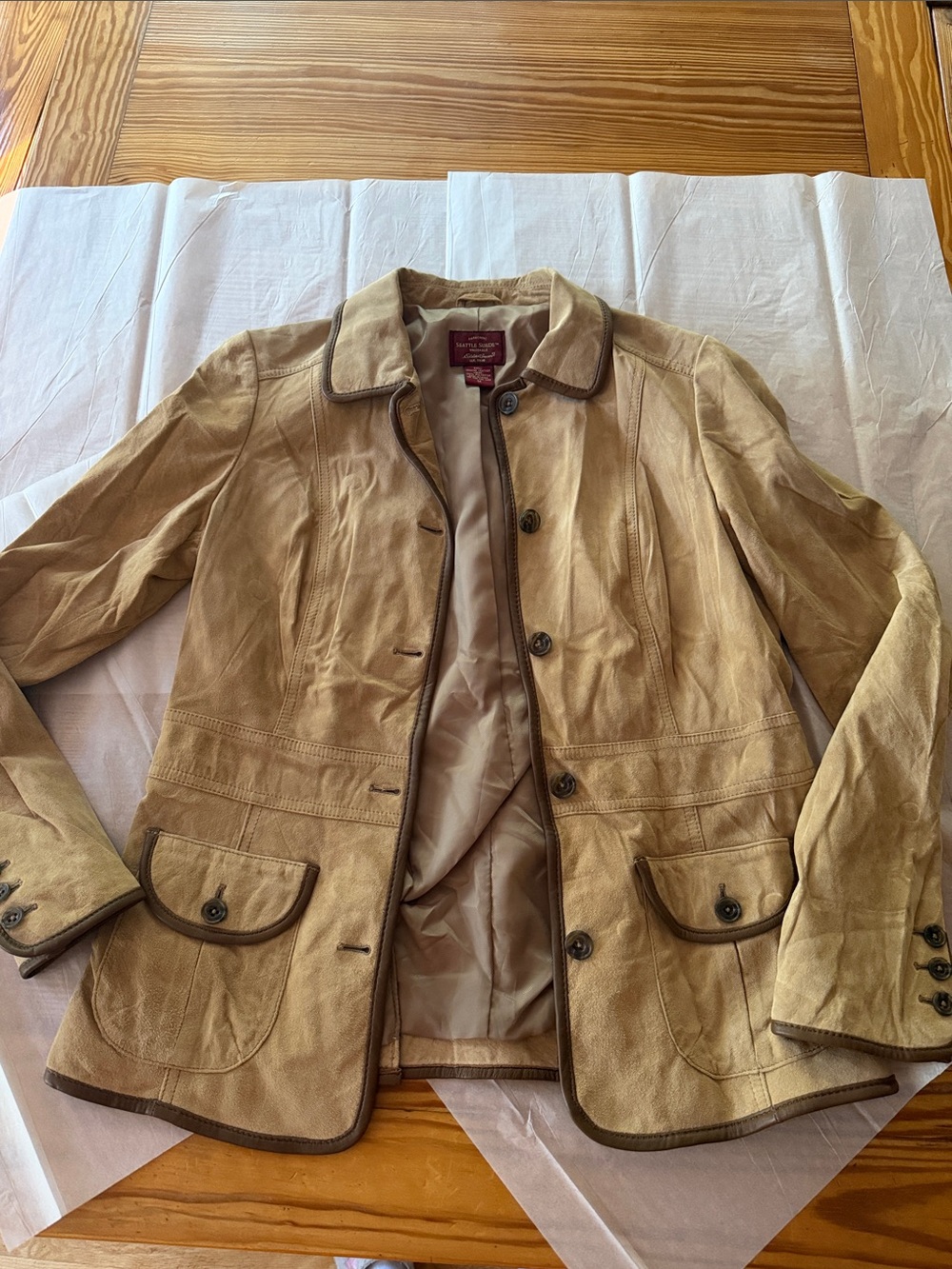 Eddie Bauer Equestrian Tan Suede Button-Front Shirt Jacket